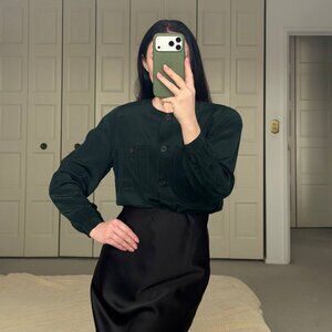 AnnTaylor 100% Silk Women Button Up Blouse Green Emerald Siza S/M/4